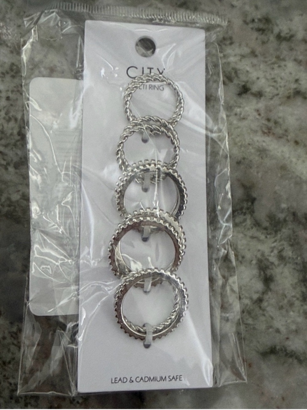 City Ring Silver Tone 5 Piece Stackable Ring Set Textured Minimalist NWT